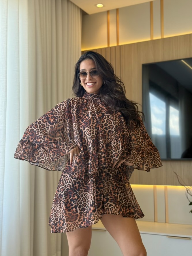 VESTIDO ANA BABADO ANIMAL PRINT